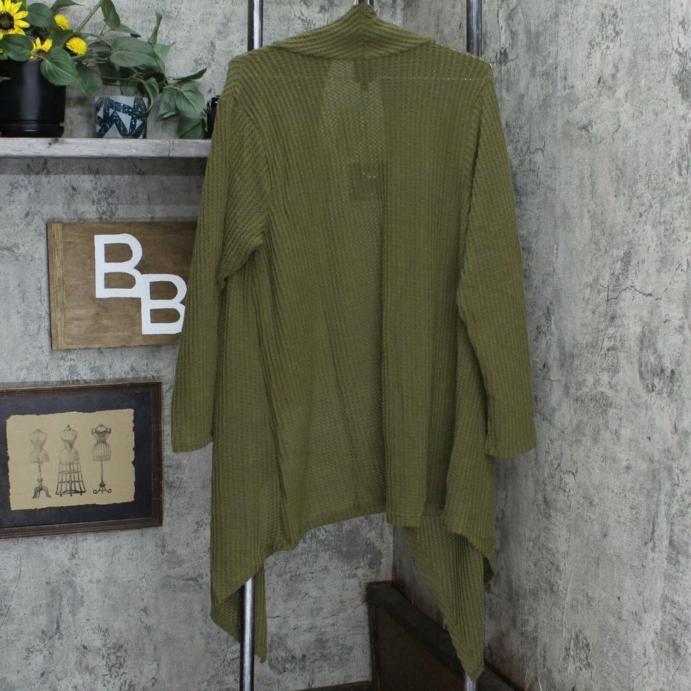 NWT bobeau Waffle Flyaway Cardigan 1X Olive Green - Picture 3 of 6